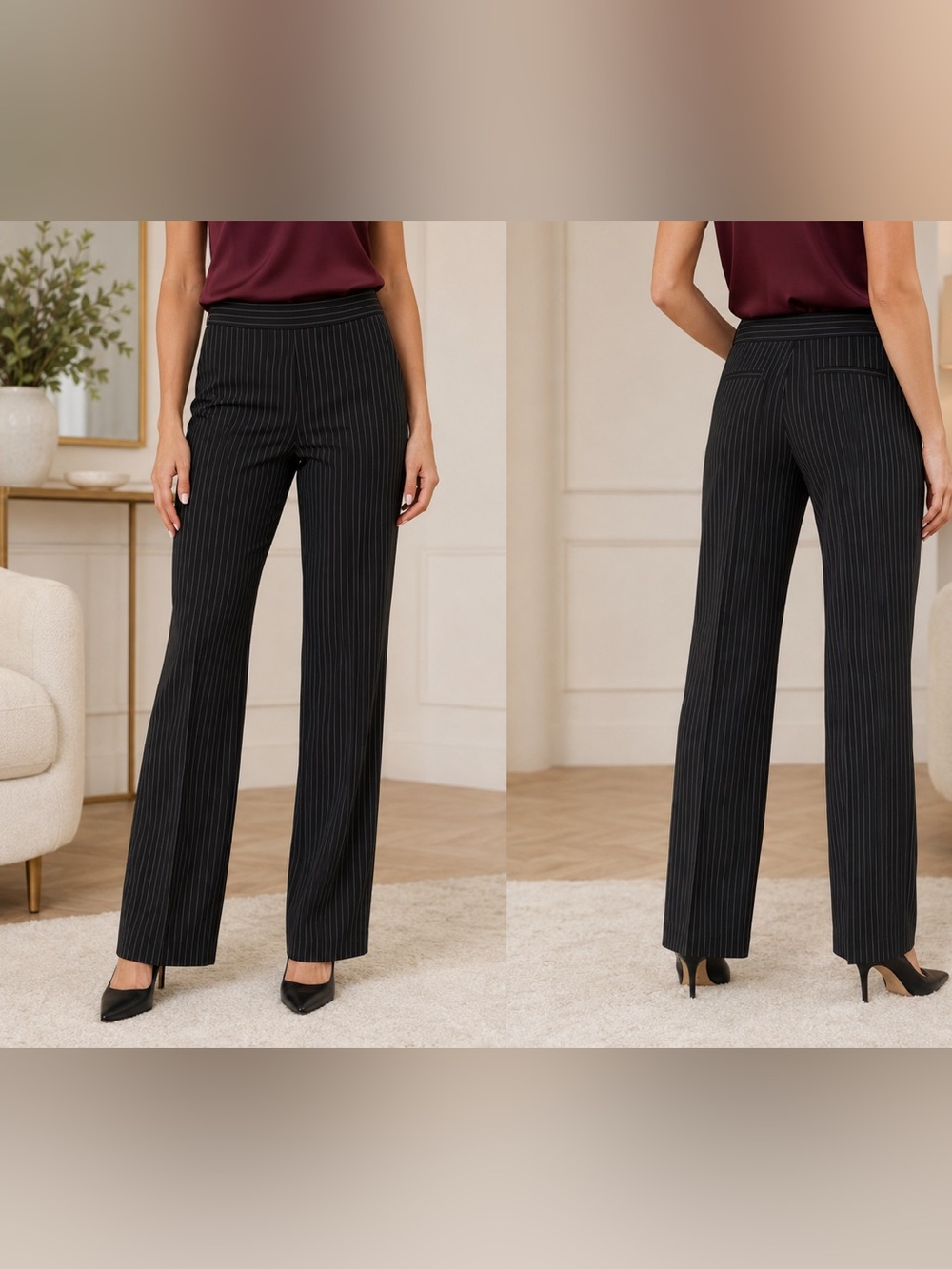 Jones New York Black Pinstripe Straight-Leg Pants